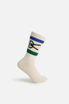 USA Cotton Socks (2 Pack), Cream & Navy/Green Stripe